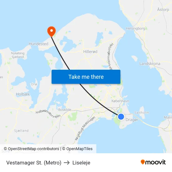 Vestamager St. (Metro) to Liseleje map