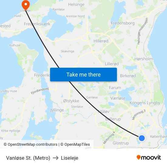 Vanløse St. (Metro) to Liseleje map