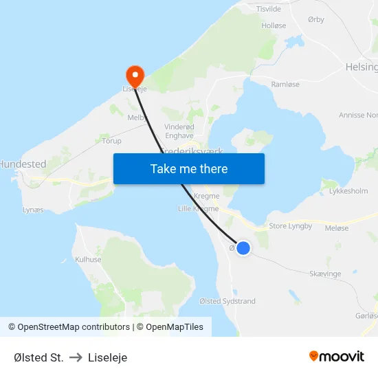 Ølsted St. to Liseleje map