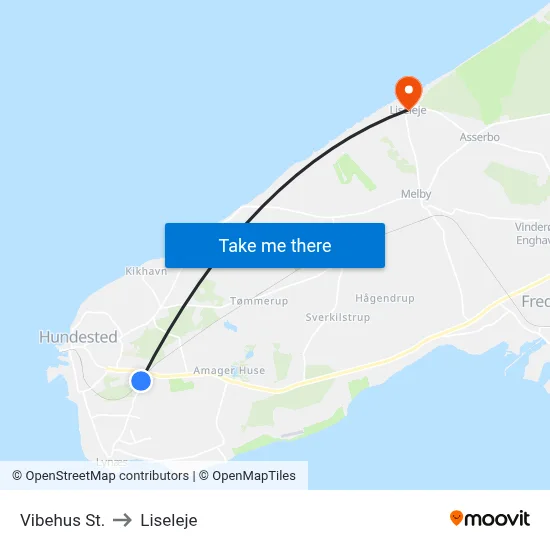 Vibehus St. to Liseleje map