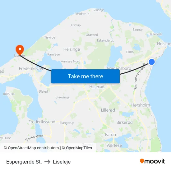 Espergærde St. to Liseleje map