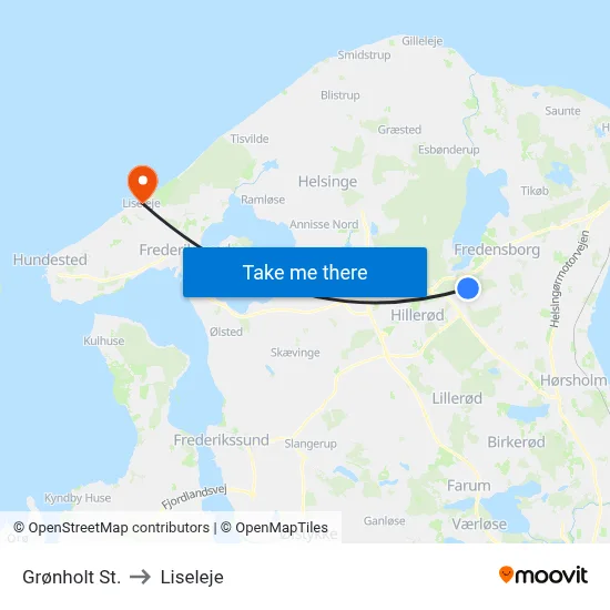 Grønholt St. to Liseleje map