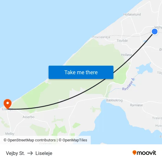 Vejby St. to Liseleje map