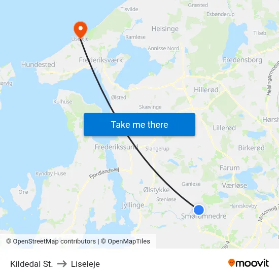 Kildedal St. to Liseleje map