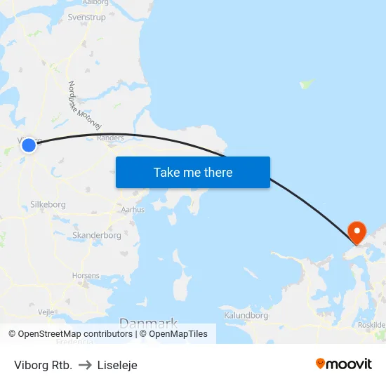 Viborg Rtb. to Liseleje map