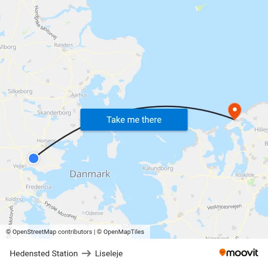 Hedensted Station to Liseleje map