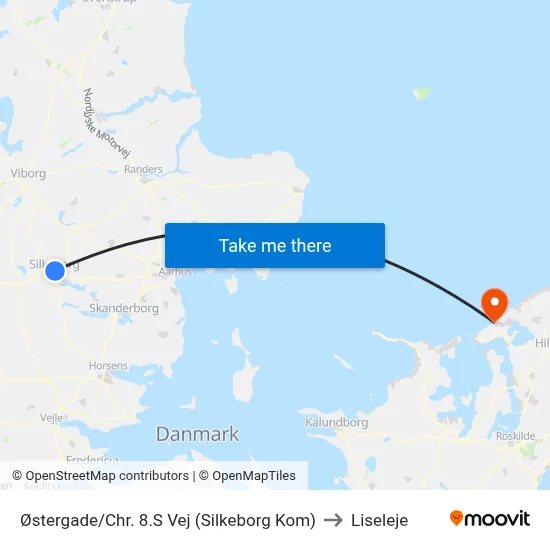 Østergade/Chr. 8.S Vej (Silkeborg Kom) to Liseleje map