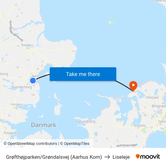 Grøfthøjparken/Grøndalsvej (Aarhus Kom) to Liseleje map
