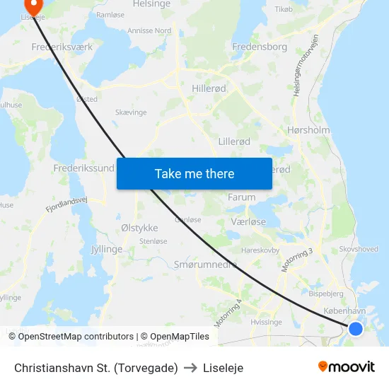 Christianshavn St. (Torvegade) to Liseleje map
