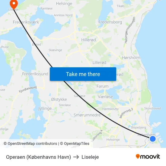 Operaen (Københavns Havn) to Liseleje map