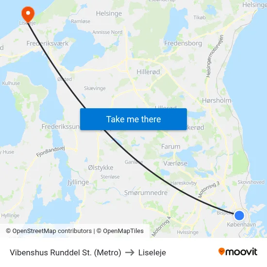 Vibenshus Runddel St. (Metro) to Liseleje map