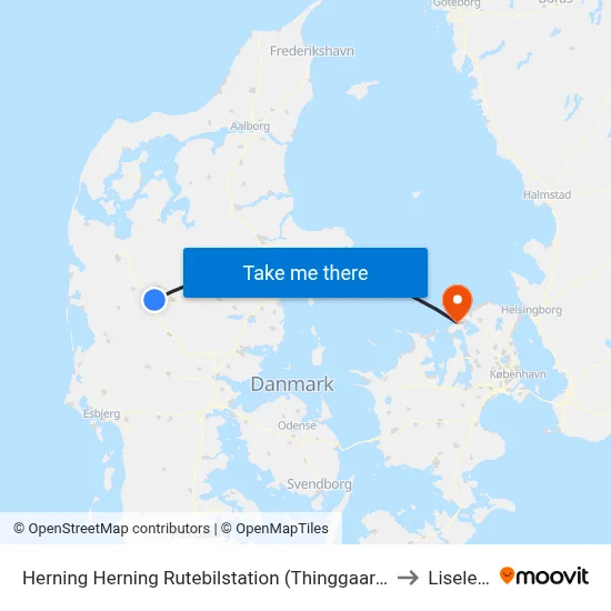 Herning Herning Rutebilstation (Thinggaard) to Liseleje map