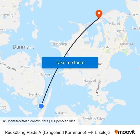 Rudkøbing Plads A (Langeland Kommune) to Liseleje map