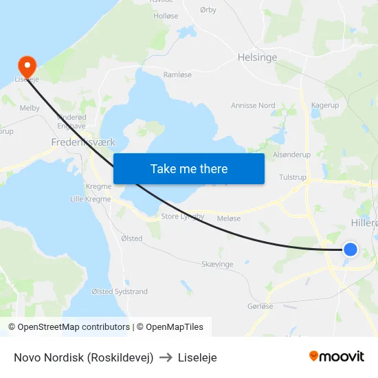 Novo Nordisk (Roskildevej) to Liseleje map