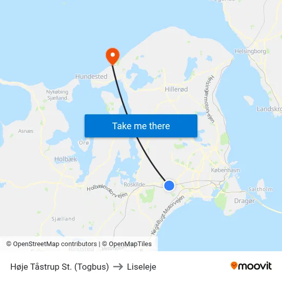 Høje Tåstrup St. (Togbus) to Liseleje map