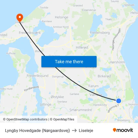 Lyngby Hovedgade (Nørgaardsvej) to Liseleje map