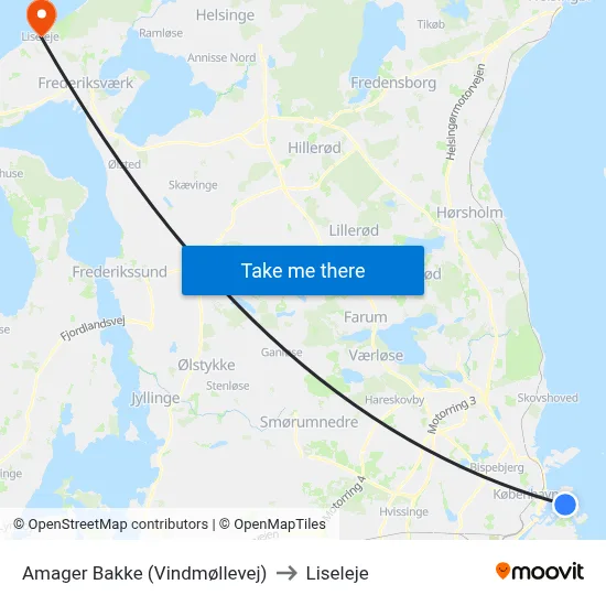 Amager Bakke (Vindmøllevej) to Liseleje map