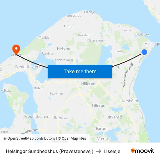 Helsingør Sundhedshus (Prøvestensvej) to Liseleje map
