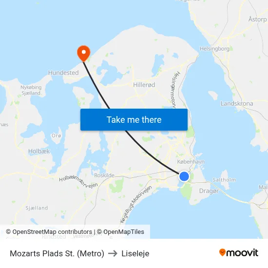 Mozarts Plads St. (Metro) to Liseleje map