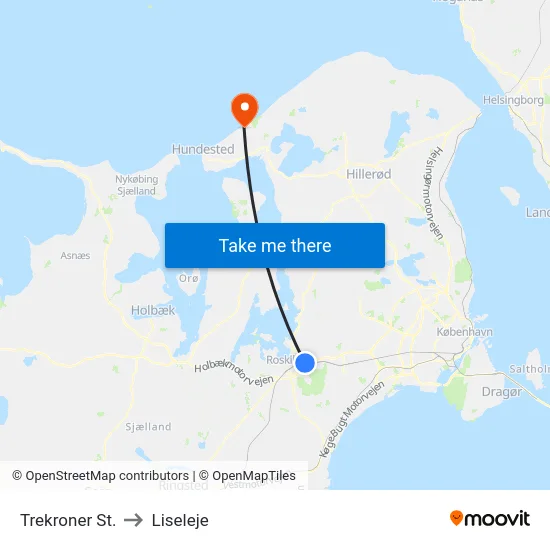 Trekroner St. to Liseleje map