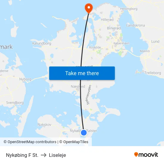 Nykøbing F St. to Liseleje map