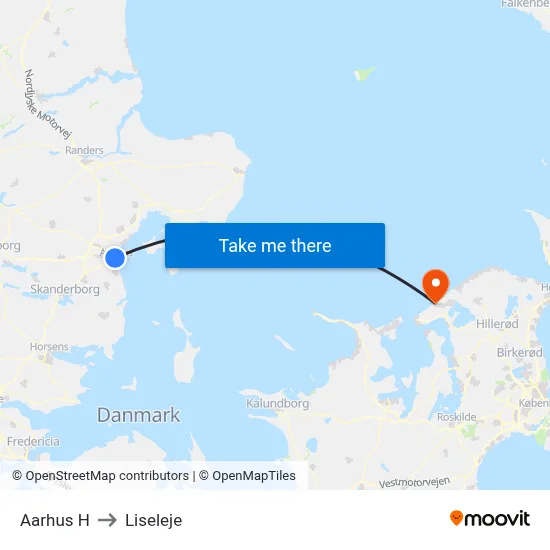 Aarhus H to Liseleje map