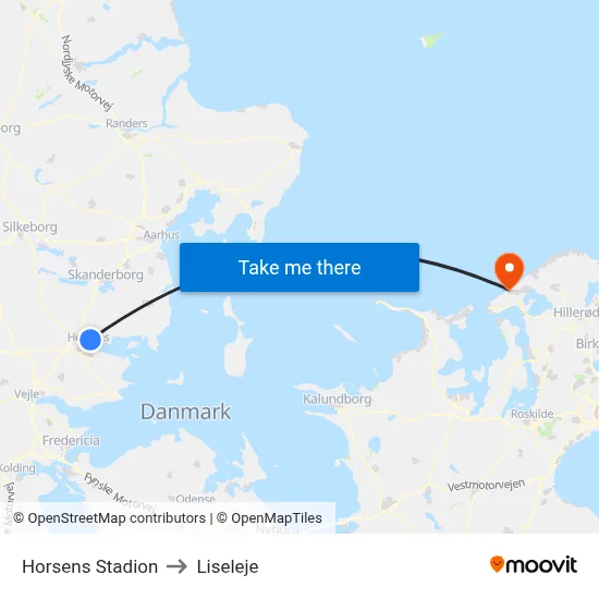 Horsens Stadion to Liseleje map