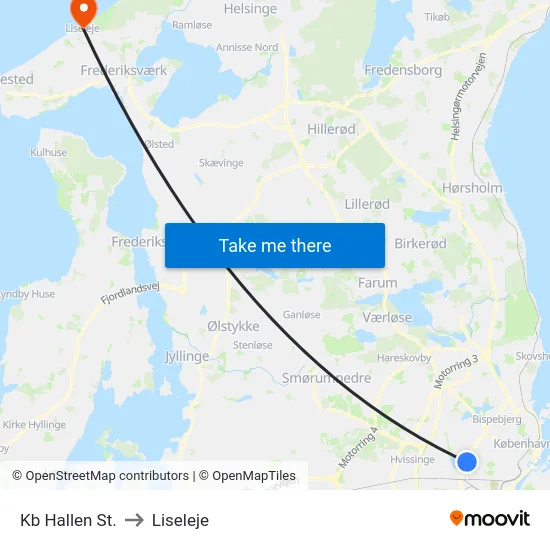 Kb Hallen St. to Liseleje map