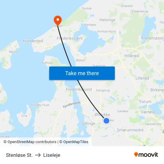 Stenløse St. to Liseleje map