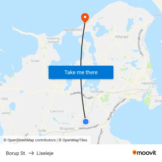 Borup St. to Liseleje map