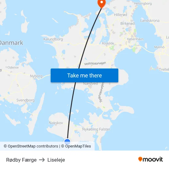 Rødby Færge to Liseleje map