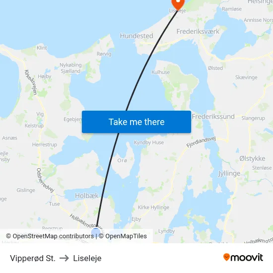 Vipperød St. to Liseleje map