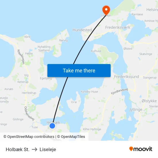 Holbæk St. to Liseleje map