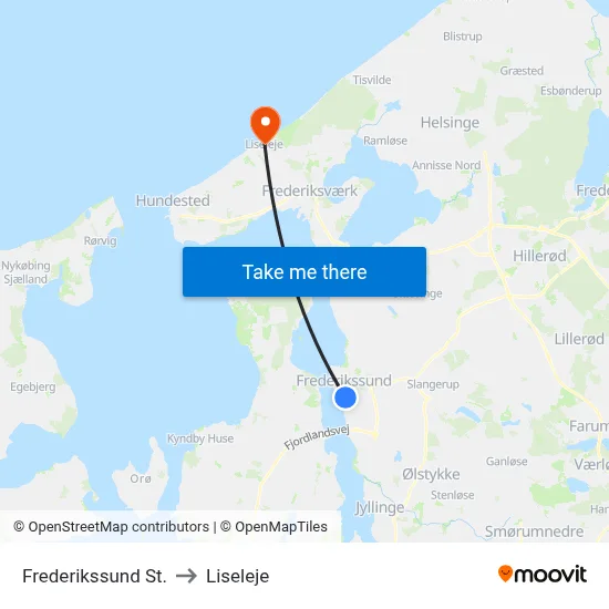 Frederikssund St. to Liseleje map