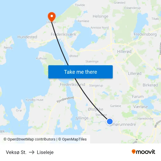 Veksø St. to Liseleje map
