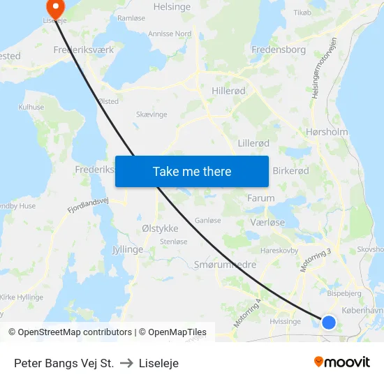 Peter Bangs Vej St. to Liseleje map