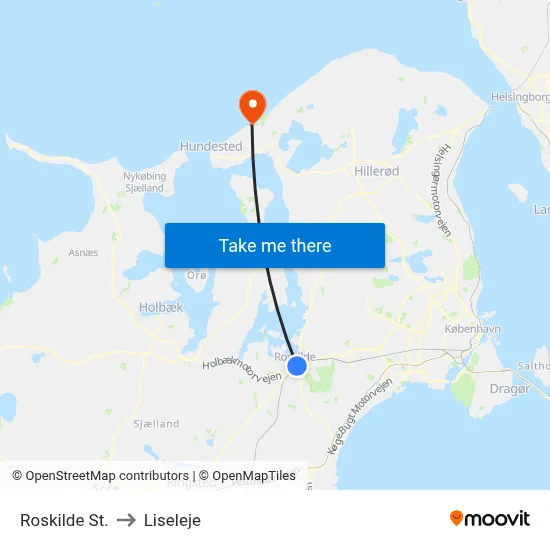 Roskilde St. to Liseleje map