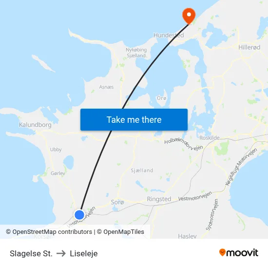 Slagelse St. to Liseleje map