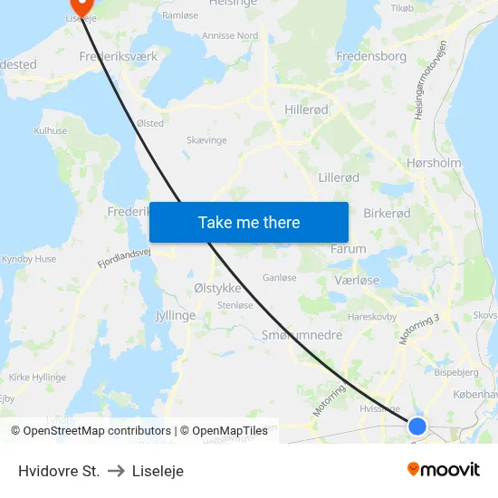 Hvidovre St. to Liseleje map