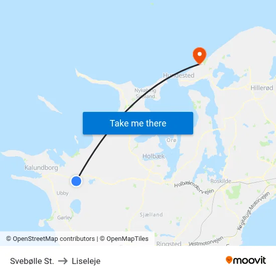 Svebølle St. to Liseleje map