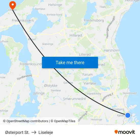 Østerport St. to Liseleje map