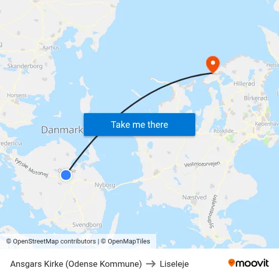 Ansgars Kirke (Odense Kommune) to Liseleje map