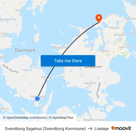 Svendborg Sygehus (Svendborg Kommune) to Liseleje map