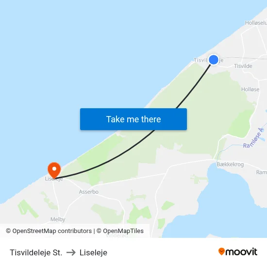 Tisvildeleje St. to Liseleje map