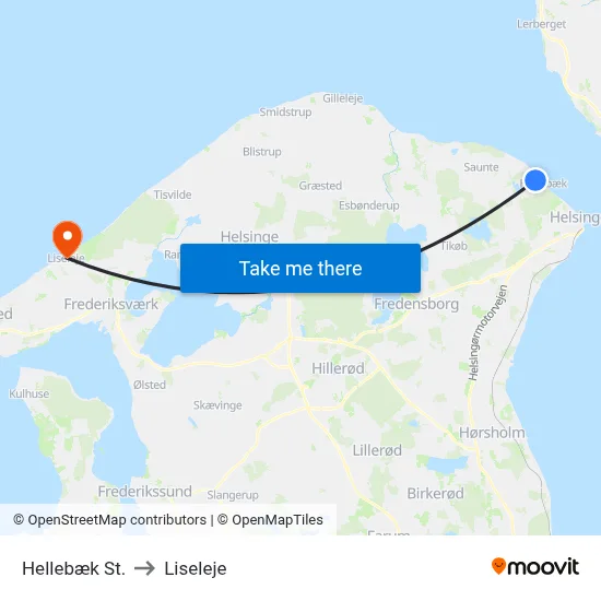 Hellebæk St. to Liseleje map