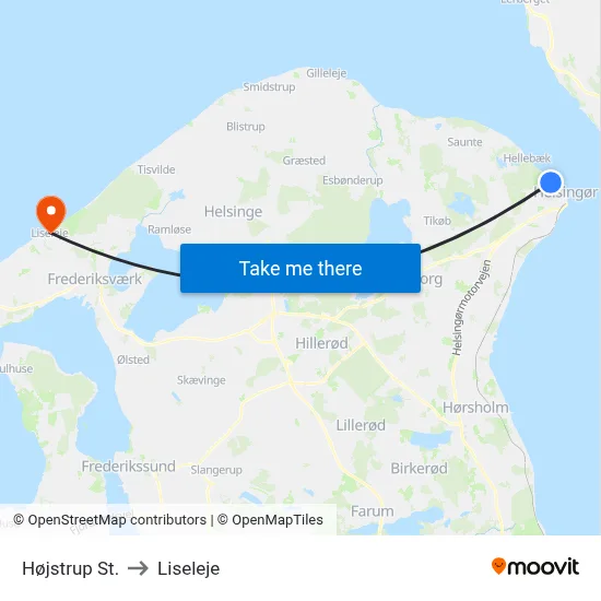 Højstrup St. to Liseleje map