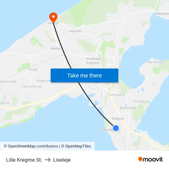 Lille Kregme St. to Liseleje map