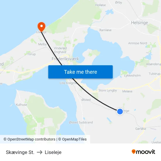 Skævinge St. to Liseleje map