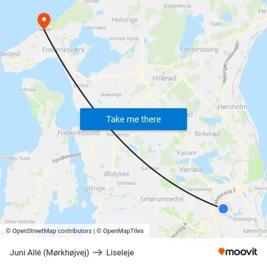 Juni Allé (Mørkhøjvej) to Liseleje map