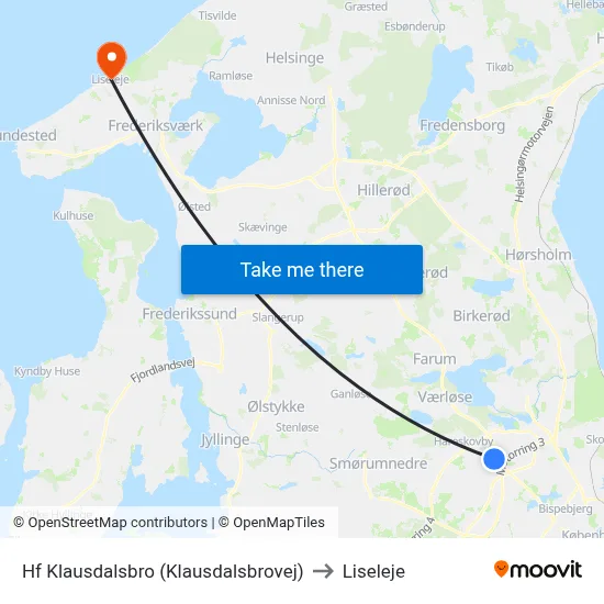 Hf Klausdalsbro (Klausdalsbrovej) to Liseleje map